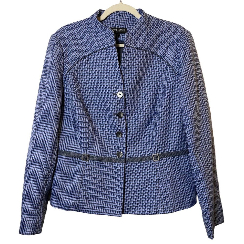 John Meyer‎ Collection Vintage Women Checkered Blazer Jacket Sz 14 Blue